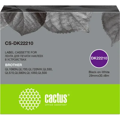 Ленточный картридж CACTUS CS-DK22210 DK-22210 черный, для Brother P-touch QL-500, QL-550, QL-700 1449630