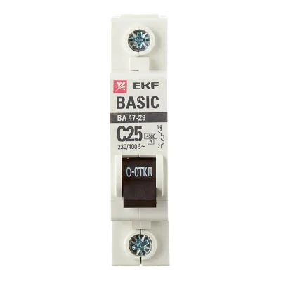 Автоматический выключатель модульный EKF Basic ВА 47-29 1P 25А тип C 4,5 кА 230 В (mcb4729-1-25C)
