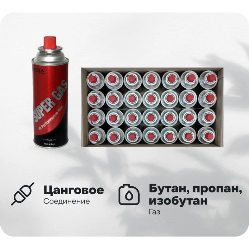 Газовый баллон SUPER GAS набор 28 шт., для портативных газовых приборов, всесезонный, цанговый, пр-во Ю.Корея, арт. 2711139728