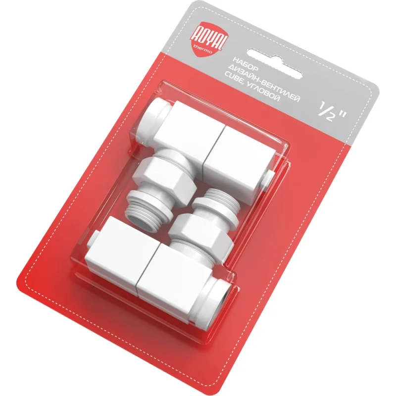 Набор дизайн-вентилей ROYAL THERMO CUBE угловой, белый, 1/2" НС-1422577
