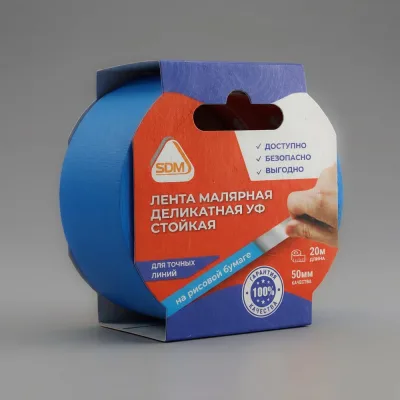 Лента малярная SDM деликатная, УФ, стойкая, синяя, 50мм*20м (1/22) 5943