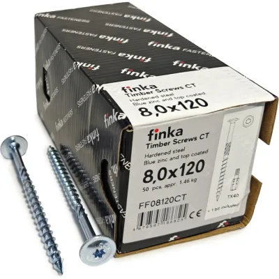 Шурупы конструкционные Finka Timber Screws CT 8,0x120 TX40 (Голубой цинк, тарелка, 50шт) FF08120CT