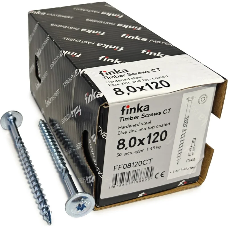 Шурупы конструкционные Finka Timber Screws CT 8,0x120 TX40 (Голубой цинк, тарелка, 50шт) FF08120CT