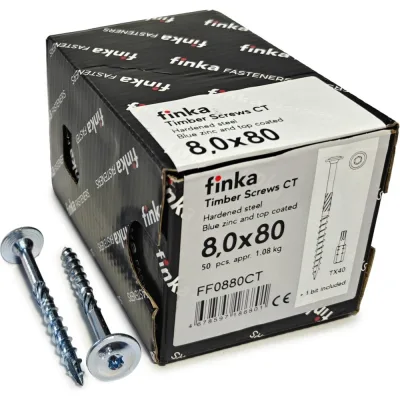 Шурупы конструкционные Finka Timber Screws CT 8,0x80 TX40 (Голубой цинк, тарелка, 50шт) FF0880CT