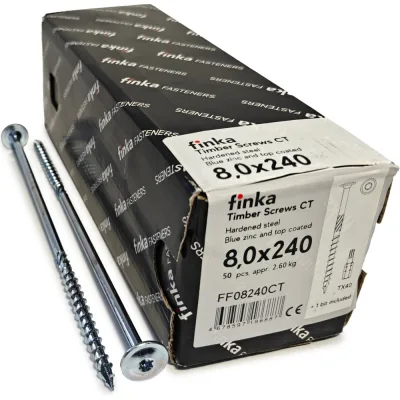 Шурупы конструкционные Finka Timber Screws CT 8,0x240 TX40 (Голубой цинк, тарелка, 50шт) FF08240CT
