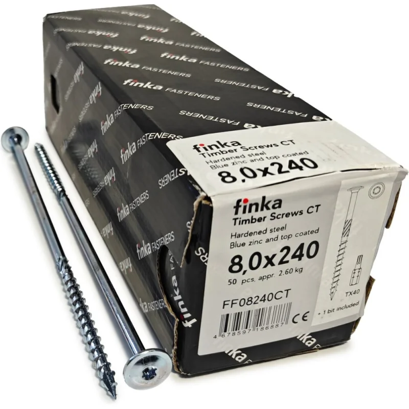 Шурупы конструкционные Finka Timber Screws CT 8,0x240 TX40 (Голубой цинк, тарелка, 50шт) FF08240CT