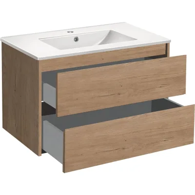 База под раковину VINCEA Gio 800 подвесная, 2 выкатных ящика soft-close, N.Oak. VMC-2G800NO