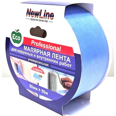 Малярная лента для наружных и внутренних работ 50 мм х 50 м, синяя NewLine 1071