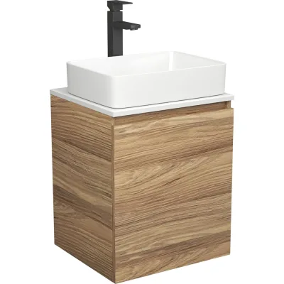 Тумба Bauedge Bau Dream Blackwood 50 с дверцей, раковина BAU Hotel, смеситель для раковины высокий Hotel Black, черный SD3032
