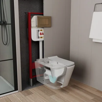 Рамная инсталляция для подвесного унитаза Bauedge BAU NEO 45 кнопка смыва BAU Stil, бронза NEO45700-Q00012