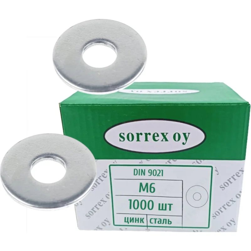 Шайба SORREX М6 DIN 9021 кузовная увеличенная усиленная стальная 1000 штук 9021-1-06 1000