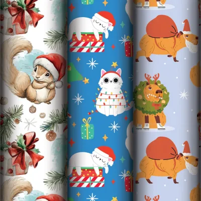 Бумага упаковочная Золотая сказка НАБОР 3шт X-mas animals 70 на 100см, 3 дизайна 592610