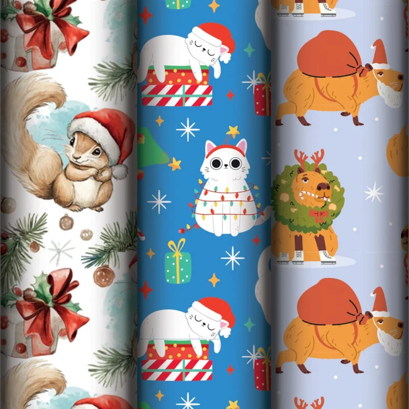 Бумага упаковочная Золотая сказка НАБОР 3шт X-mas animals 70 на 100см, 3 дизайна 592610