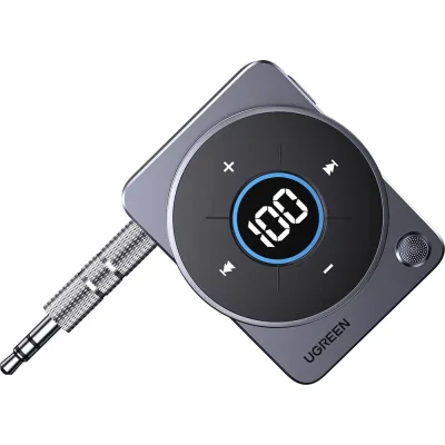 Аудиоадаптер UGREEN CM724 35003 CarHome Bluetooth 5.4 Receiver Audio Adapter со съемным металлическим штекером 3,5мм, серый 35003_