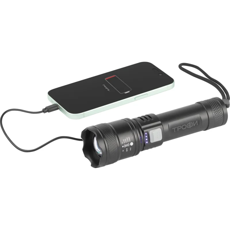 Светодиодный фонарь Трофи UA-103 аккумуляторный 7 Вт оптический Zoom 3 режима powerbank Б0069800