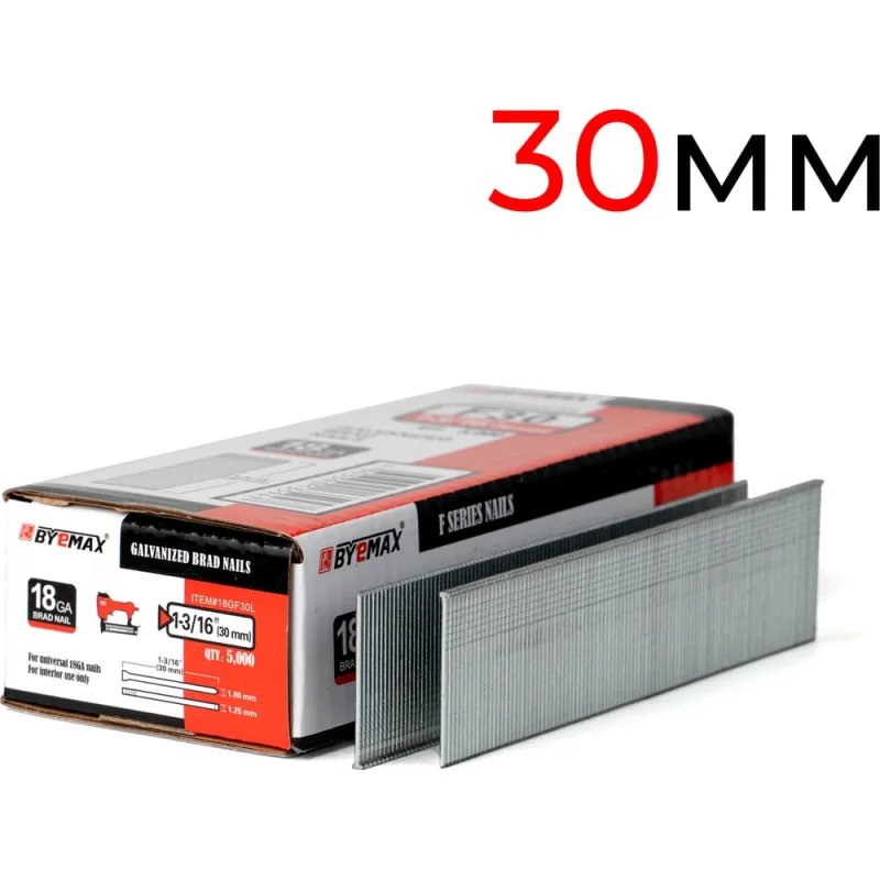 Штифт BYEMAX F30 (30 мм) для нейлера 18Ga, упаковка 5 тыс. шт 18GF30L
