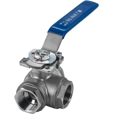 Кран шаровый трехходовой (L-тип) нержавеющий NEWKEY AISI316 DN25 (1"), (CF8M), PN64 NK-BTl25/6