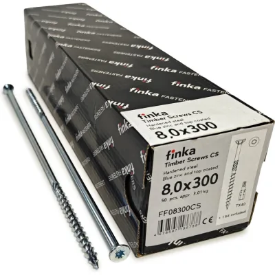 Шурупы конструкционные Finka Timber Screws CS 8,0x300 TX40 (Голубой цинк, потай, 50шт) FF08300CS