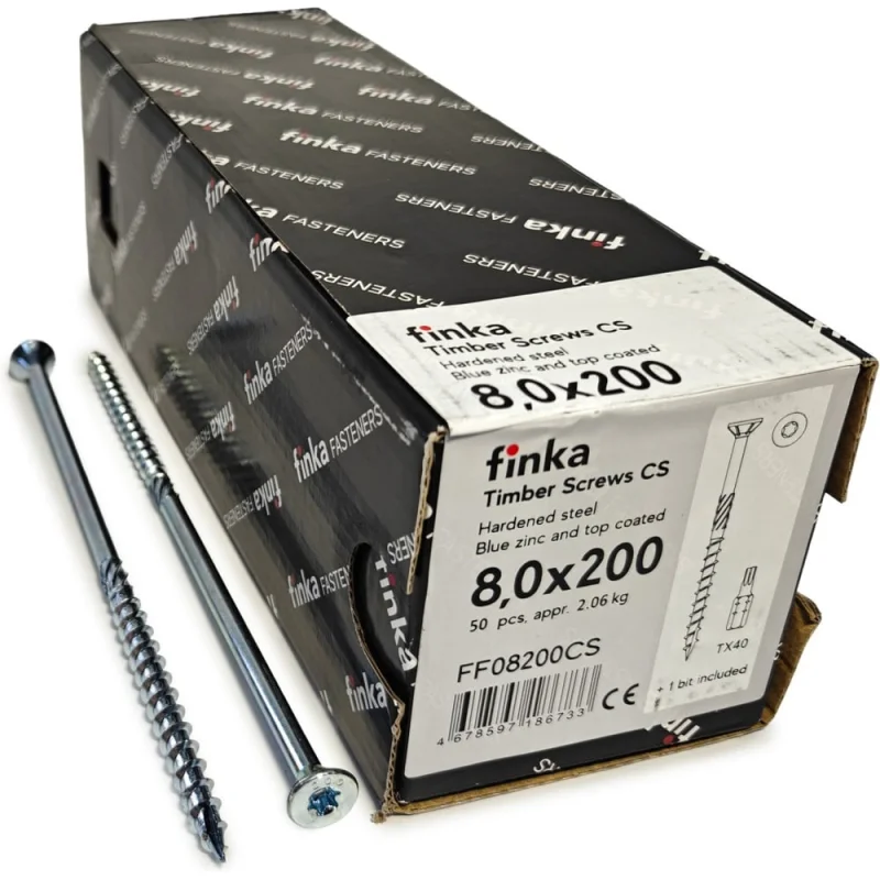 Шурупы конструкционные Finka Timber Screws CS 8,0x200 TX40 (Голубой цинк, потай, 50шт) FF08200CS