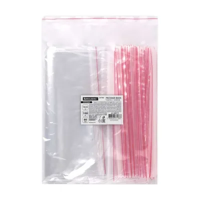 Пакеты BRAUBERG EXTRA ZIP LOCK зиплок, прочный, комплект 100 шт, 18x25 cм, ПВД, 60 мкм 608173