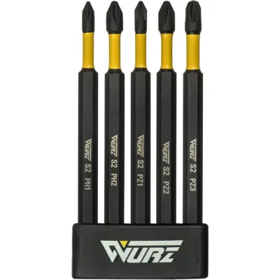 Набор торсионных магнитных бит WURZ 100мм, (PH1,PH2,PZ1,PZ2,PZ3), 5шт/упак 4264