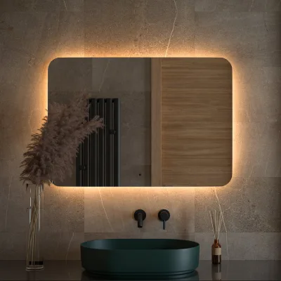 Зеркало DEFESTO с LED-подсветкой 100x70 см ИК - выключатель, Теплый белый свет OPTI DF 2819RH