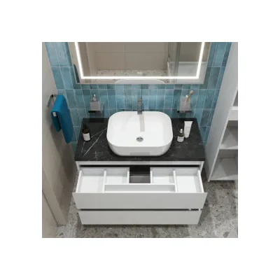 Подвесная тумба со столешницей и накладной раковиной BelBagno KRAFT 100 KRAFT100BO-KEPMNO-1302-SET
