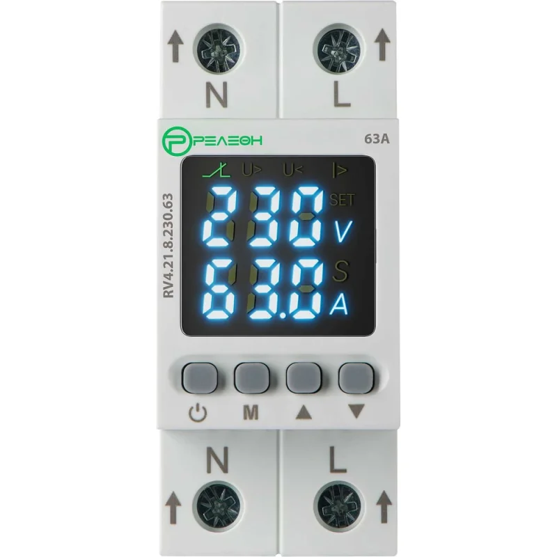 Реле контроля напряжения и тока Релеон 1L, 230В AC, 1НО, 63А, RV421823063