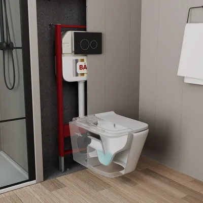 Рамная инсталляция для подвесного унитаза Bauedge BAU NEO 45 кнопка смыва BAU Dream, черная матовая NEO45700-Q00005