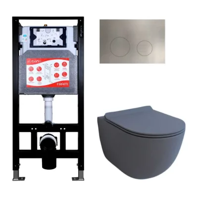 Комплект инсталляция FRAM, унитаз GARCIA серый матовый, клавиша MTK-60ST Satin metal Esbano GARCIA-GM-MTK-60ST