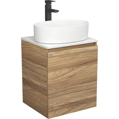 Тумба Bauedge Bau Dream Blackwood 50 с дверцей, раковина BAU Nimb 50x36, смеситель для раковины высокий Hotel Black черный SD3041
