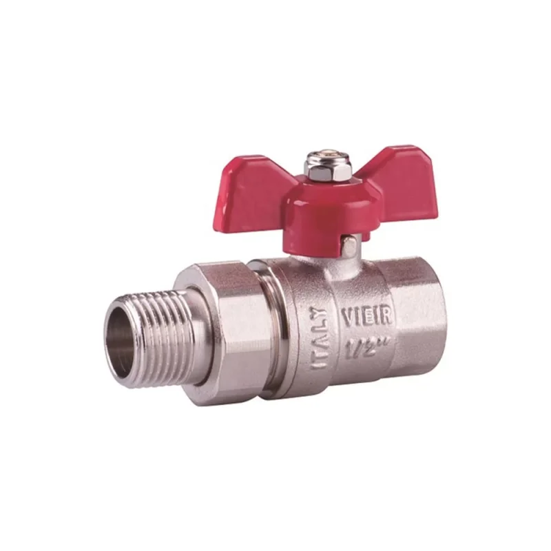 Кран шаровой ViEir никелированный с американкой 1 бабочка для подключения сантехники VR204-03