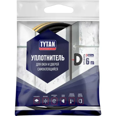Уплотнитель для окон и дверей Tytan Professional d 6 м, 9х7,5 мм, чёрный 260666 19729