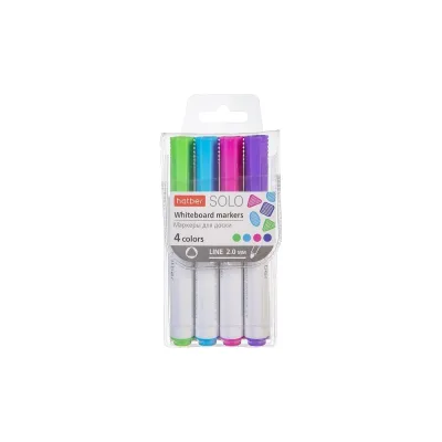 Набор маркеров для магнитно-маркерных досок Hatber Solo Fun colors закругленный пишущий узел, 2 мм, 4 шт. 066139