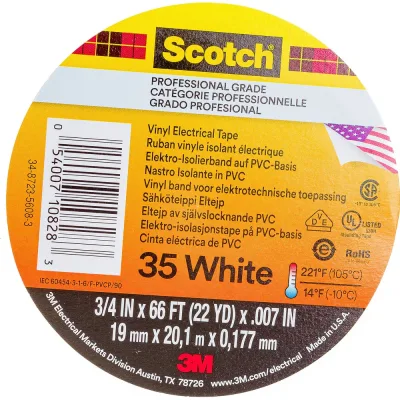Лента изоляционная высшего класса 3М Scotch 35, белая, 19 мм х 20 м х 0,18 мм 7000031667/SCOTCH 35 WHITE