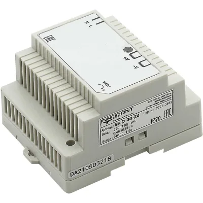 Блок питания INNOCONT -10 +50С, IP20, вход: 220VAC, 0.48А, выход: 30W, 24VDC, 1.5A, типы защиты: КЗ, перегрузка, перенапряжение SB-D-30-24