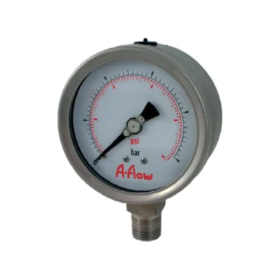 Манометр от 0 до 100 бар из нержавеющей стали, D100 мм, NPT 1/2", штуцер снизу A-Flow G32-S-8N-100A-100bar