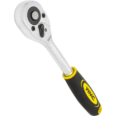 Трещотка реверсивная с двухкомпонентной резиновой рукояткой WMC TOOLS 3/8'', длина 205мм, 24зуб, оцинков. покрытие WMC-80232(63418)