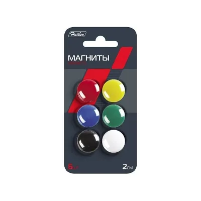 Магниты Hatber для магнитно-маркерных досок 2см 6шт. цветные в блистере, 24шт. в упаковке 040759