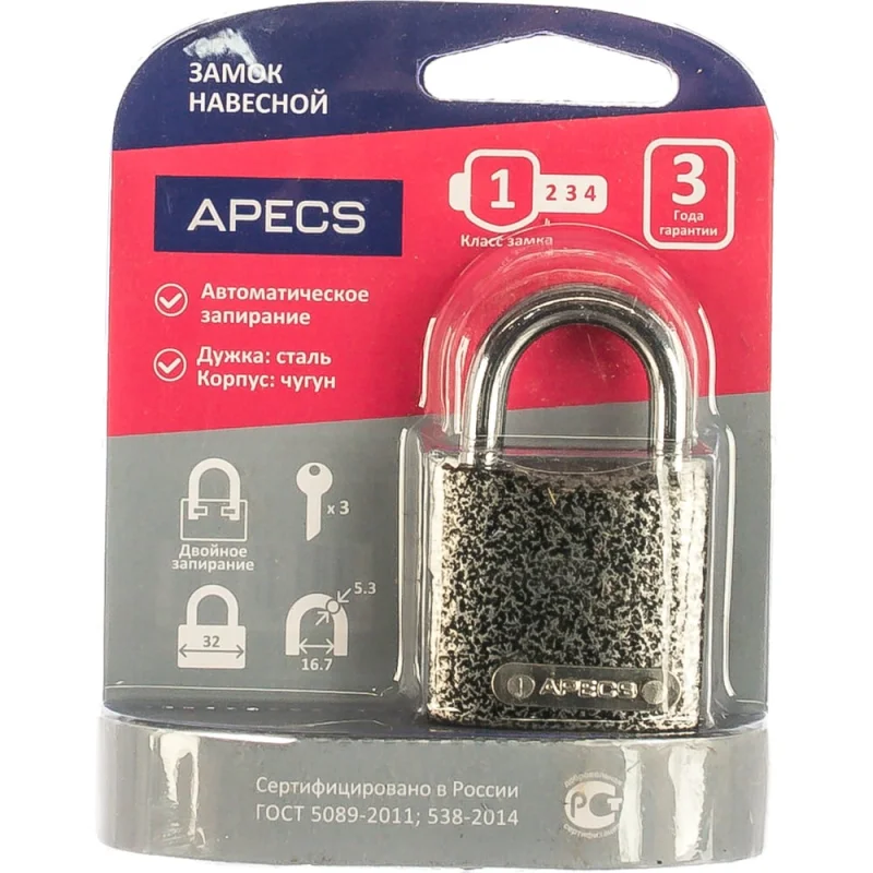 Замок навесной APECS PD-01-32-Blister 12584 00012584