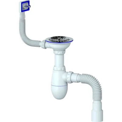Сифон Unicorn B425P 3 1/2х40 с прямоугольным переливом, с гофрой 40х40х50 винт, шток, ручка - пластик 541219