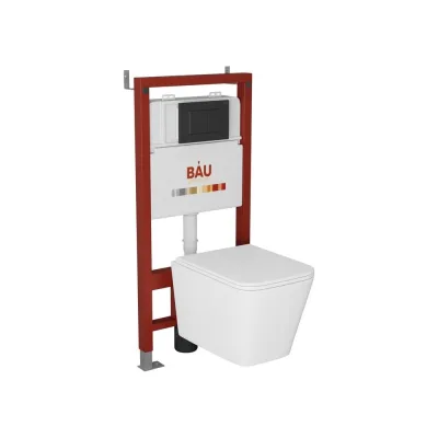 Комплект Bauedge BAU 6 в 1: инсталляция BAU PRO, унитаз подвесной безободковый торнадо обратного потока Bau Stil Hurricane-2, сиденье дюропласт микролифт, кнопка смыва BAU Stilи, черный матовый Q111300-BS0001-HQ2-Q00003