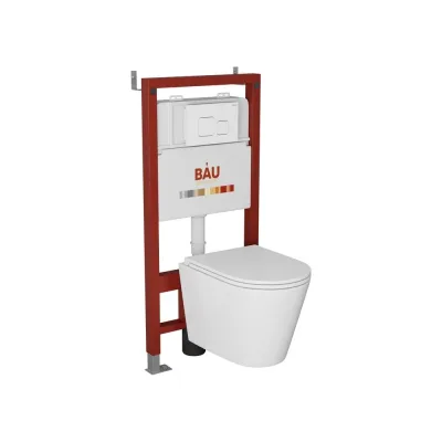 Комплект Bauedge BAU 6 в 1: инсталляция BAU PRO, унитаз подвесной торнадо Bau Nimb Hurricane-2, сиденье дюропласт микролифт, кнопка смыва BAU Soul, белая Q111300-BK0001-HQ2-Q00014