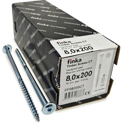 Шурупы конструкционные Finka Timber Screws CT 8,0x200 TX40 (Голубой цинк, тарелка, 50шт) FF08200CT