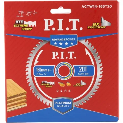 Диск пильный по дереву P.I.T. ADVANCE 165x20x1.4 мм, 20T Carbide, зуб ATB 15 ACTW14-165T20