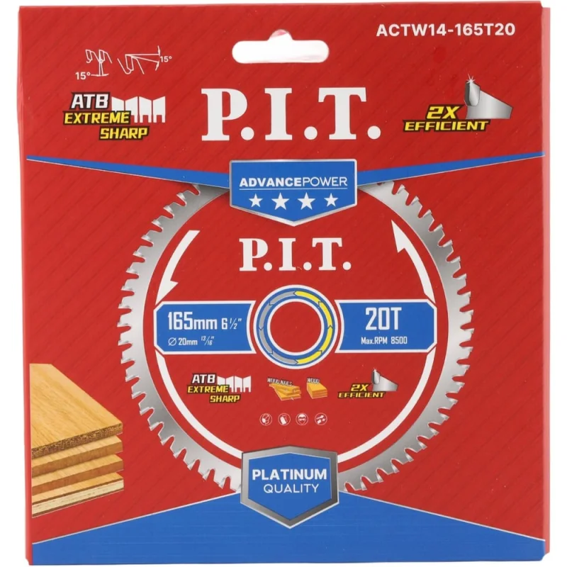 Диск пильный по дереву P.I.T. ADVANCE 165x20x1.4 мм, 20T Carbide, зуб ATB 15 ACTW14-165T20
