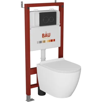 Комплект Bauedge BAU 6 в 1: инсталляция BAU PRO, унитаз подвесной безободковый Bau Dream 49,5x36, сиденье дюропласт микролифт, клавиша BAU Dream, черная матовая Q111300-BL0001-Q00005