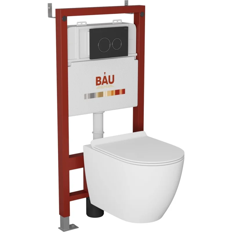 Комплект Bauedge BAU 6 в 1: инсталляция BAU PRO, унитаз подвесной безободковый Bau Dream 49,5x36, сиденье дюропласт микролифт, клавиша BAU Dream, черная матовая Q111300-BL0001-Q00005