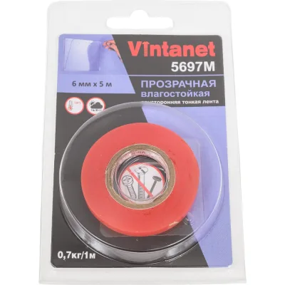 Двусторонняя лента на ПЭТ основе Vintanet 5697М прозрачная, влагостойкая, 6 мм х 5 м 5697M 6MMX5M