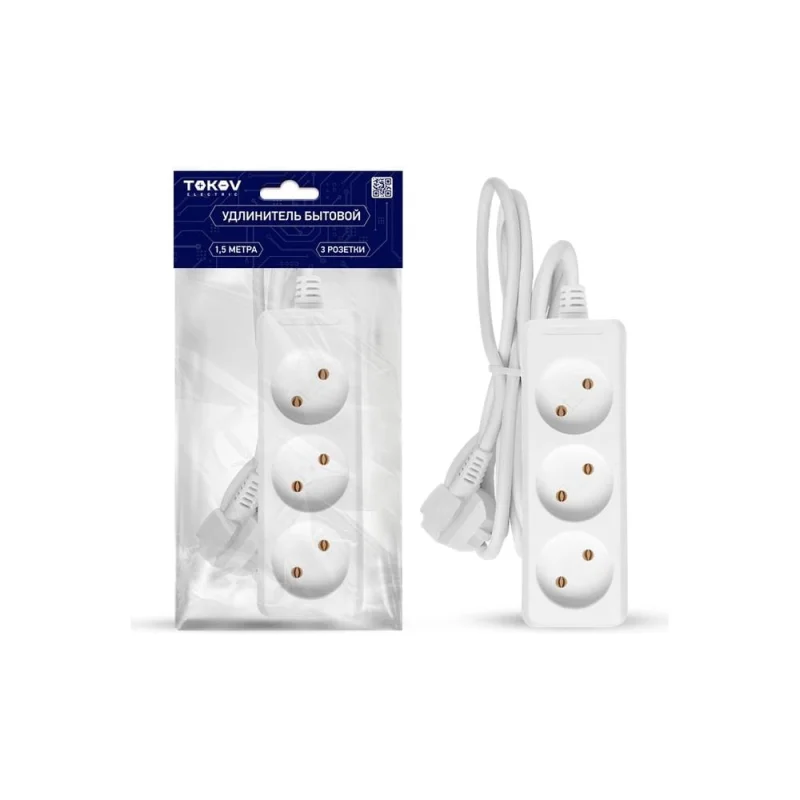 Удлинитель TOKOV ELECTRIC 3x1.5м без заземл. 10а 2x0.75 TKE-C01-BU3-1.5-075